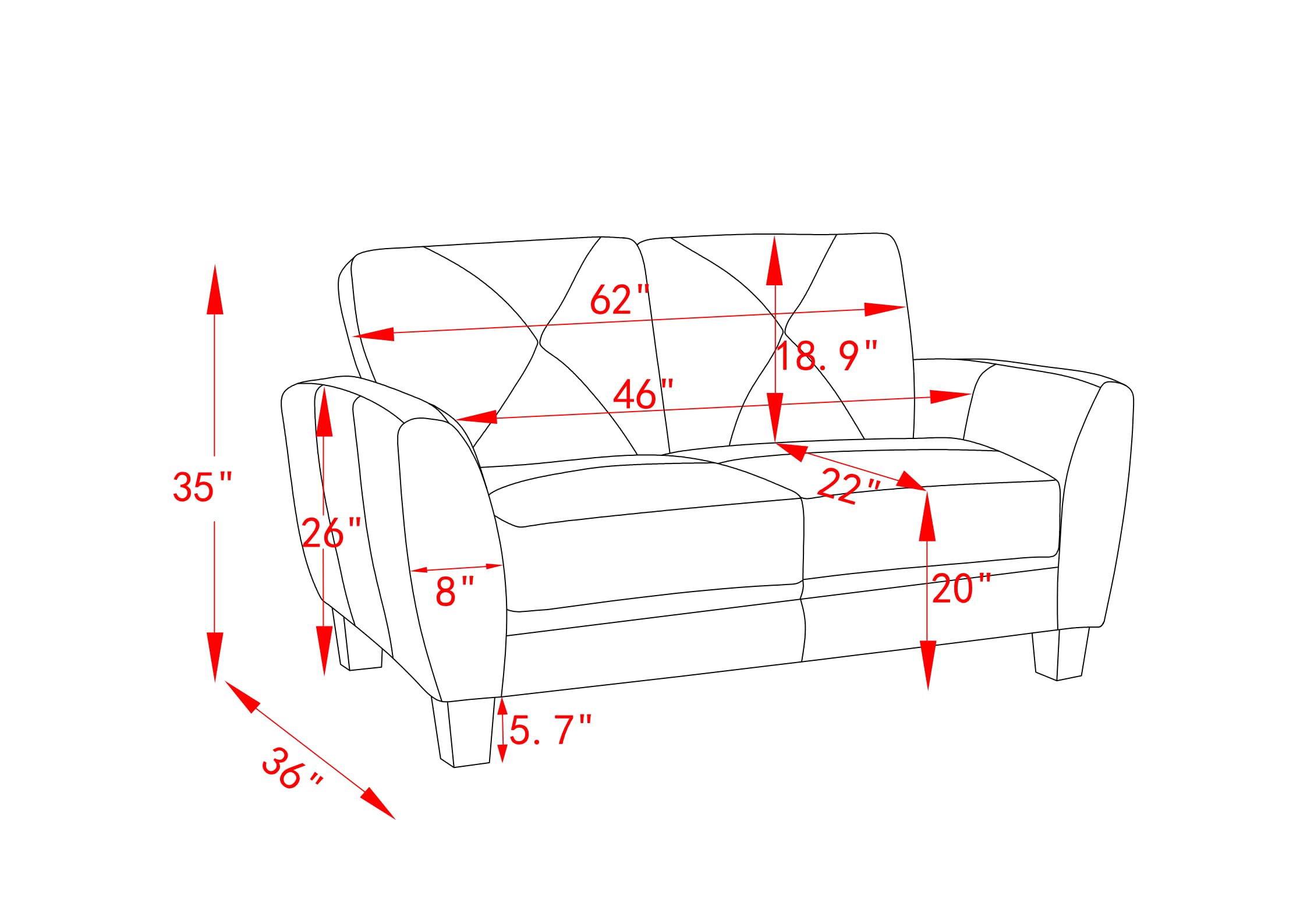 Genuine Leather Loveseat Sofa, 2 Seater Modern Sofa Couch for Living Room, Brown (62'')