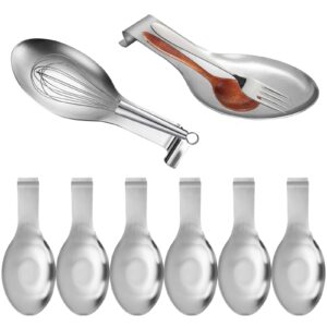 giwosk 8 pcs stainless steel spoon rest, large size spoon spatula ladle holder for kitchen counter stove top heavy duty utensil rest serving spoon rest for home buffet use, silver