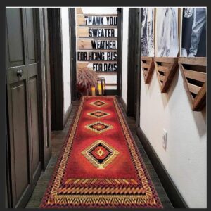 PDENZG Native American Runner Rug, 2x7ft, Machine Washable Rug for Hallway, Soft Large Runner Rugs with Anti-Slip Backing, Vintage Style Cabin Rug for Bedroom, Living Room, Dining Room Entrance