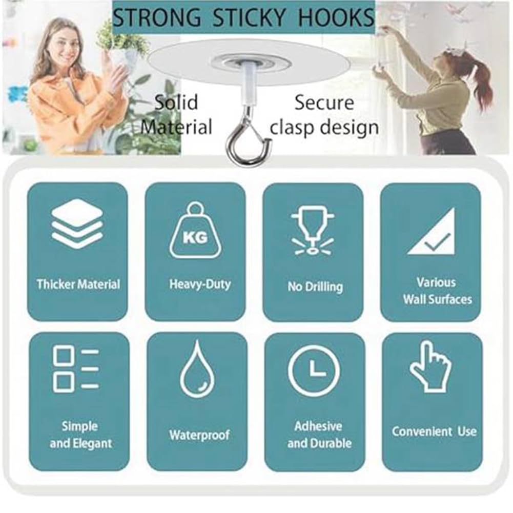 ChiMiao 10Pcs Adhesive Ceiling Hooks for Popcorn Concrete Textured Ceiling Wall, No Drilling Self Adhesive Ceiling Hooks Easy to Use