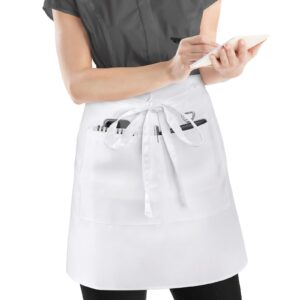 nlus server apron with 4 pockets, water oil stain resistant waitress waiter apron white waist aprons bistro apron for women men, 34" w x 22" h