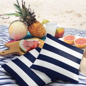 Outdoor Pillow Covers 26x26 Waterproof Polyester Throw Pillow Covers, Navy Blue White Stripes Decorative Pillowcases Garden Cushion Case for Patio Couch Sofa Decoration Set of 2, Geometric Summer