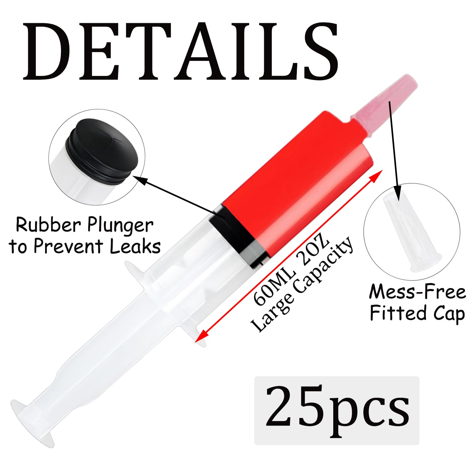 25 Pack Party Jello Syringes Shot Large Plastic Syringe Shots 2 oz Reusable Syringes for Halloween, Thanksgiving, Christmas, Thanksgiving Party Favors Supplies