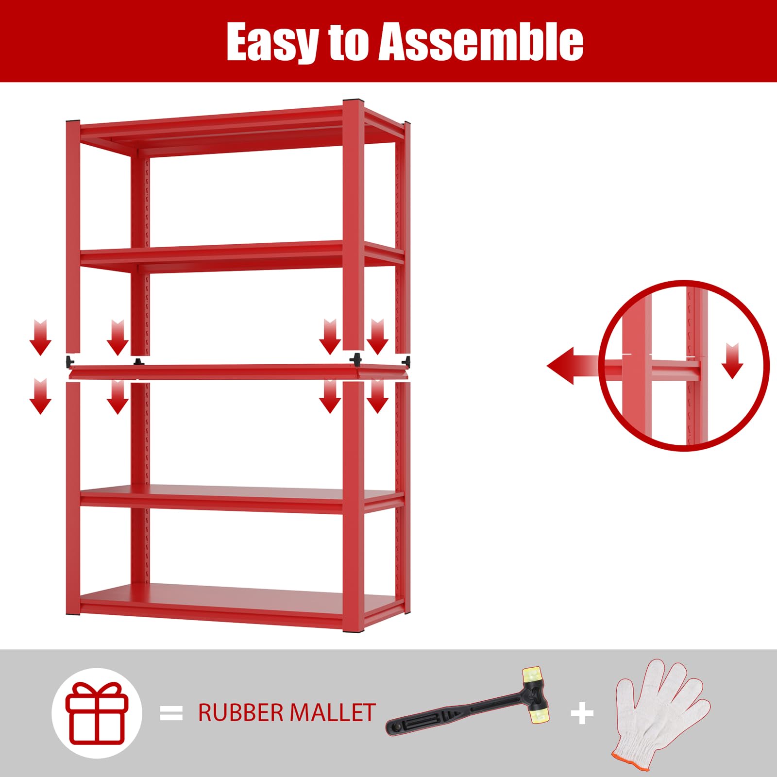 Homdox 72”H Garage Shelving, 1650LBS Heavy Duty Storage Shelves, 5 Tier Adjustable Metal Shelves for Storage, Industrial Shelving Commercial Utility Shelf, 36" W x 16" D x 72" H, Red