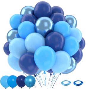 patimate blue balloons set, 50 pcs 12 inch metallic blue navy blue pastel blue light blue latex balloons kit for birthday baby shower wedding party decorations