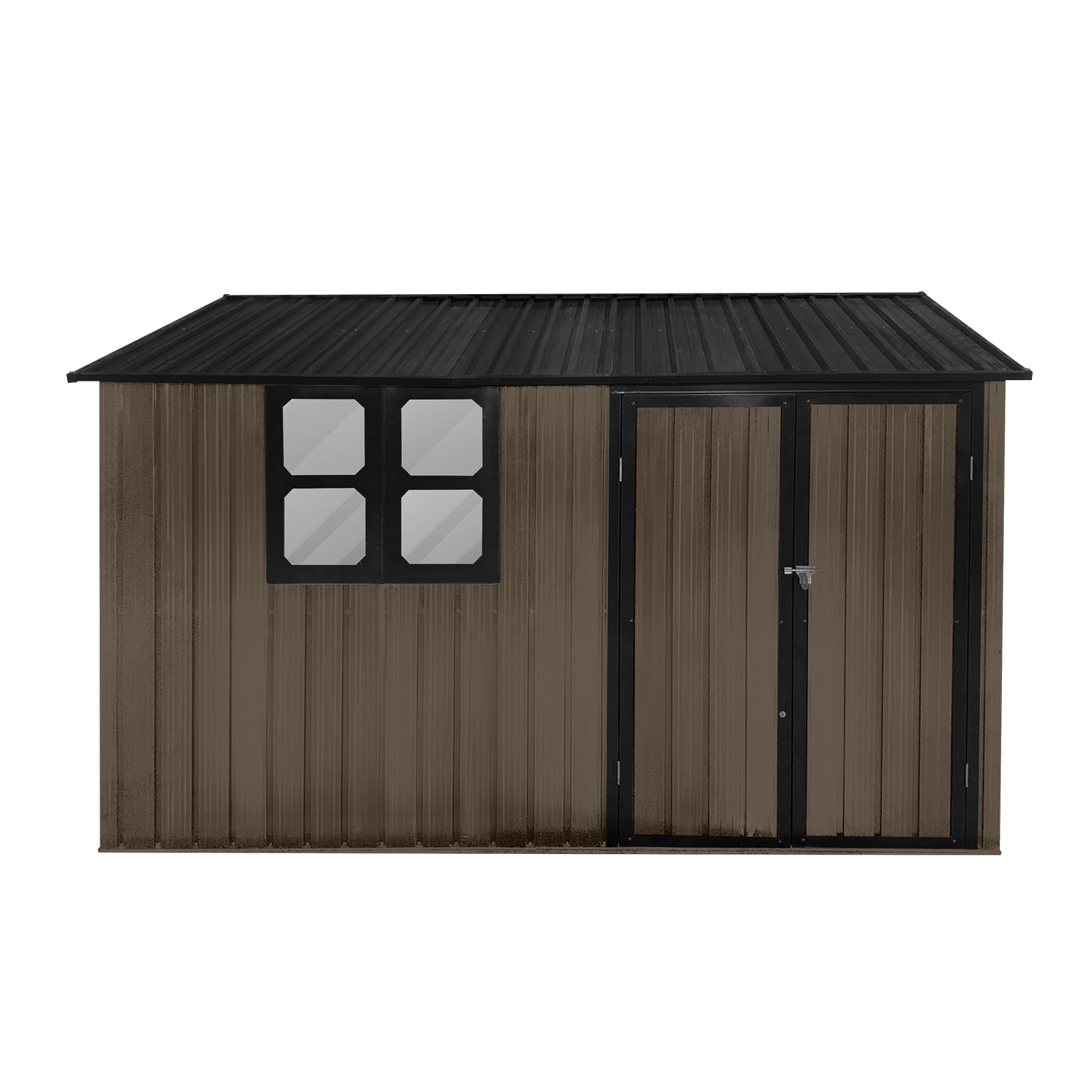 Favfurish 10×8FT Outdoor Metal Storage Garden Sheds Heavy Duty Gazebos Shed with Window and Punched Vents,Hinged Door & Padlock,for Backyard Garden Patio Lawn Bike,Brown