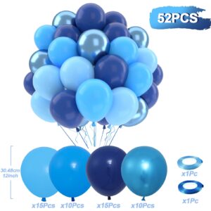 Patimate Blue Balloons Set, 50 pcs 12 inch Metallic Blue Navy Blue Pastel Blue Light Blue Latex Balloons Kit for Birthday Baby Shower Wedding Party Decorations