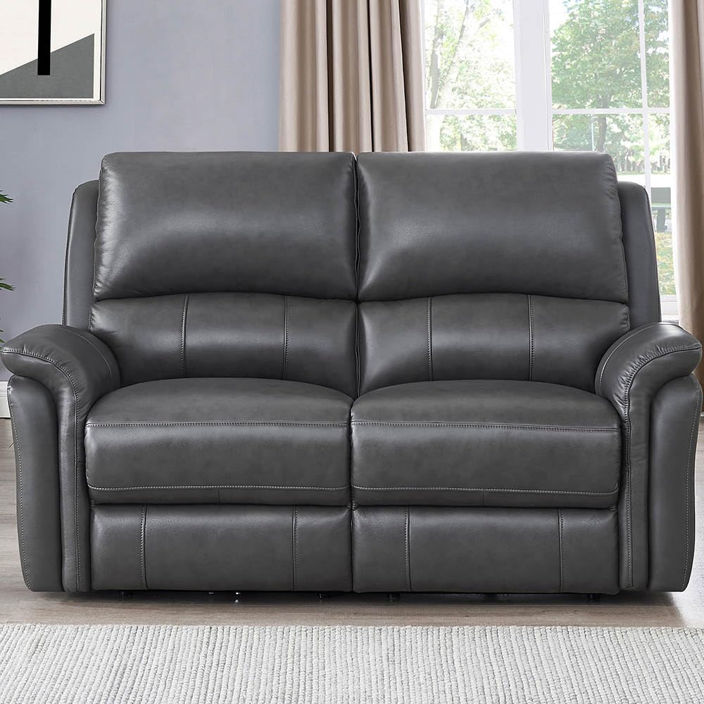 Hydeline Erindale Zero Gravity Power Reclining Top Grain Leather Loveseat, Quartz Gray, Memory Foam, Pocket Coils and Control Panel