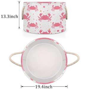 Round Storage Basket Pink Cute Crabs Pattern Collapsible Large Clothes Toy Blanket Books Storage Bin Laundry Basket Organizer for Closet Shelf Living Room Nursery Bedroom Dorm