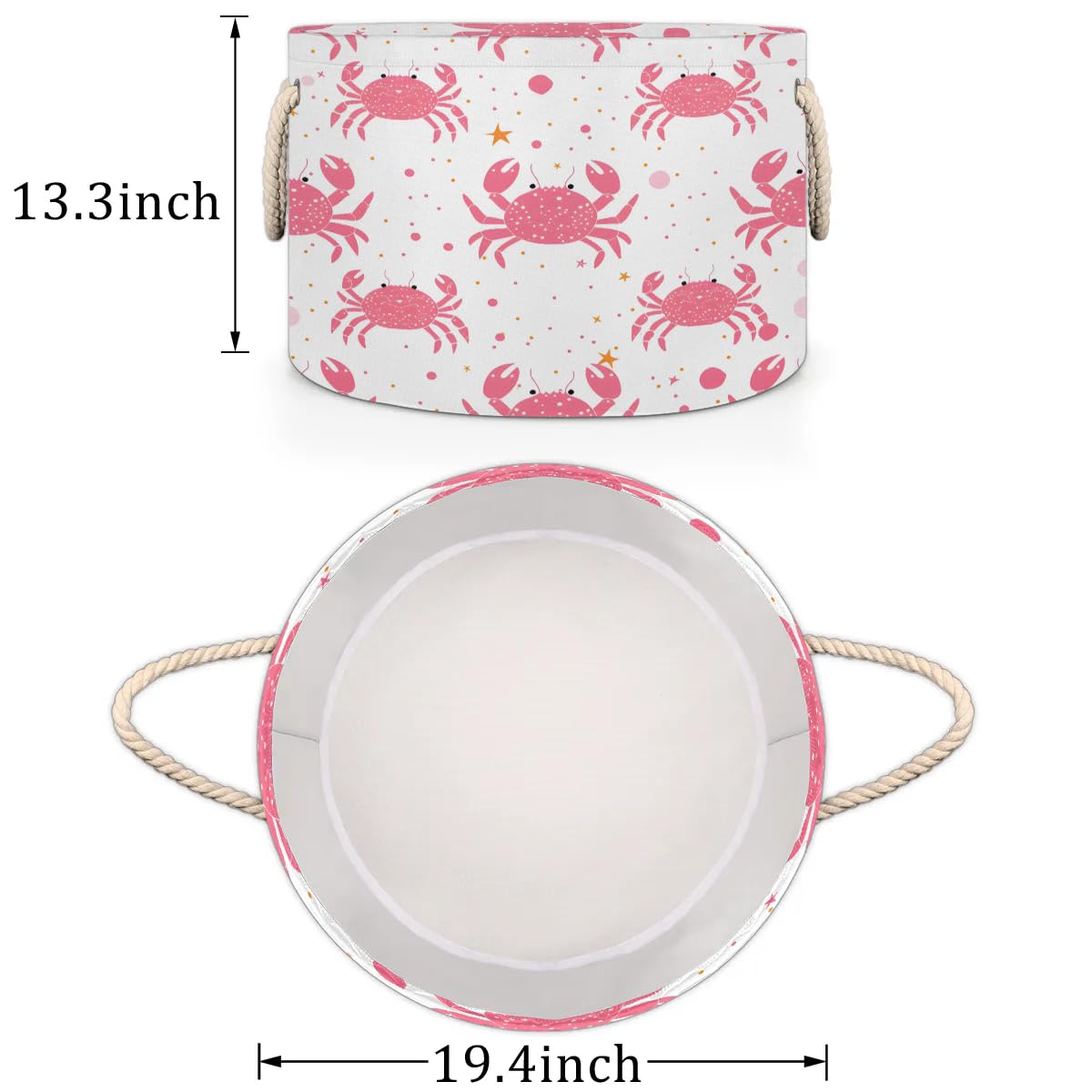 Round Storage Basket Pink Cute Crabs Pattern Collapsible Large Clothes Toy Blanket Books Storage Bin Laundry Basket Organizer for Closet Shelf Living Room Nursery Bedroom Dorm