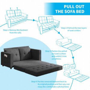 ADOWORE Convertible Sleeper Sofa Bed, 2-in-1 Pull Out Couch Bed with Cushions, Upholstered Floor Folding Sofa Bed, Futon Loveseat Gaming Sofa Bed for Living Room, Apartment, Office