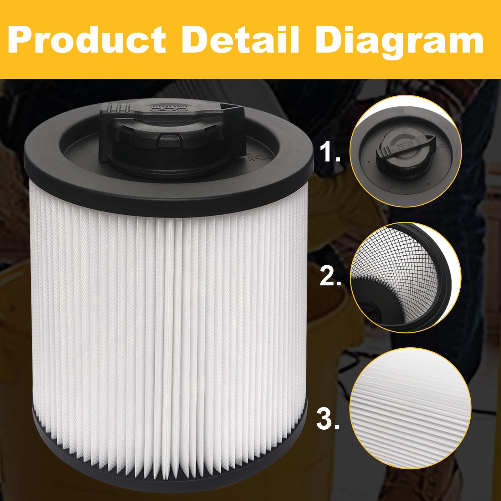 Potiarey DXVC6910 Replacement Filter for DEWALT 6-16 Gallon DXV06P DXV09P DXV10P DXV10PL DXV10SA DXV12P DXV14P DXV16P Wet/Dry Vacuum Cleaners (2-Pack)