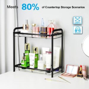 Niluks Bathroom Countertop Organizer, Large Capacity Bathroom Counter Shelf, 2 Tier Metal Makeup Skincare Toiletries Cosmetic Countertop Tray Organizers for Bathroom Vanity, Kitchen (Black)