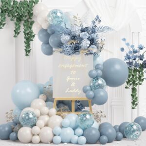 double stuffed dusty blue white balloon garland, baby blue balloon white sand beige cream balloon arch kit for baby shower wedding birthday birthday party decoration