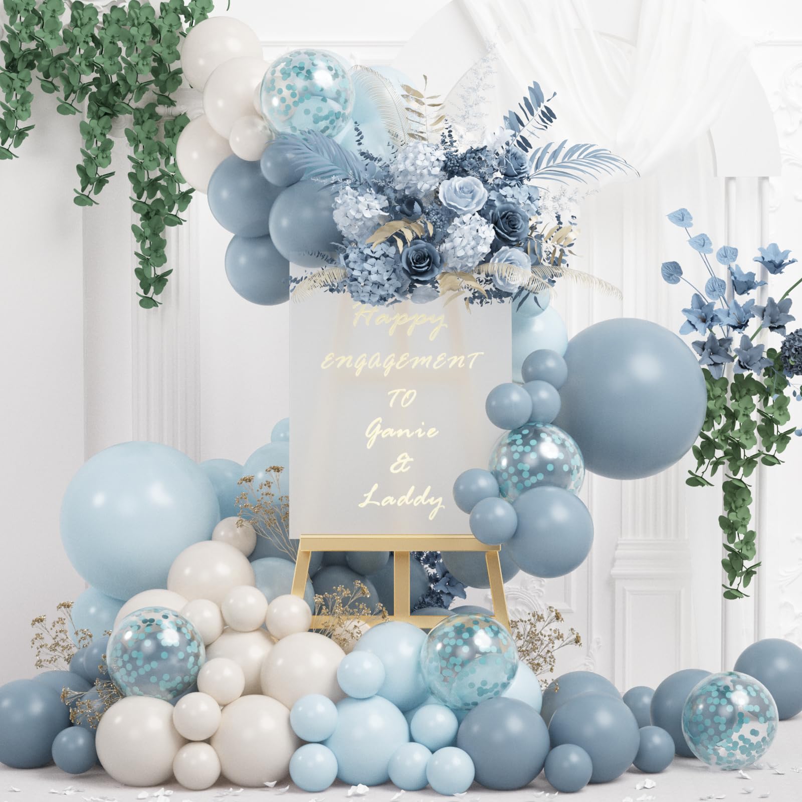 Double Stuffed Dusty Blue White Balloon Garland, Baby Blue Balloon White Sand Beige Cream Balloon Arch Kit for Baby Shower Wedding Birthday Birthday Party Decoration