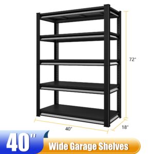 SDXYSTCE 40" W Garage Shelving Heavy Duty, 2500 Lbs Loads Garage Storage Shelves Heavy Duty, Metal Shelving Units and Storage Racks, Industrial Utility Shelf,40" Wx18 Dx72 H, Black