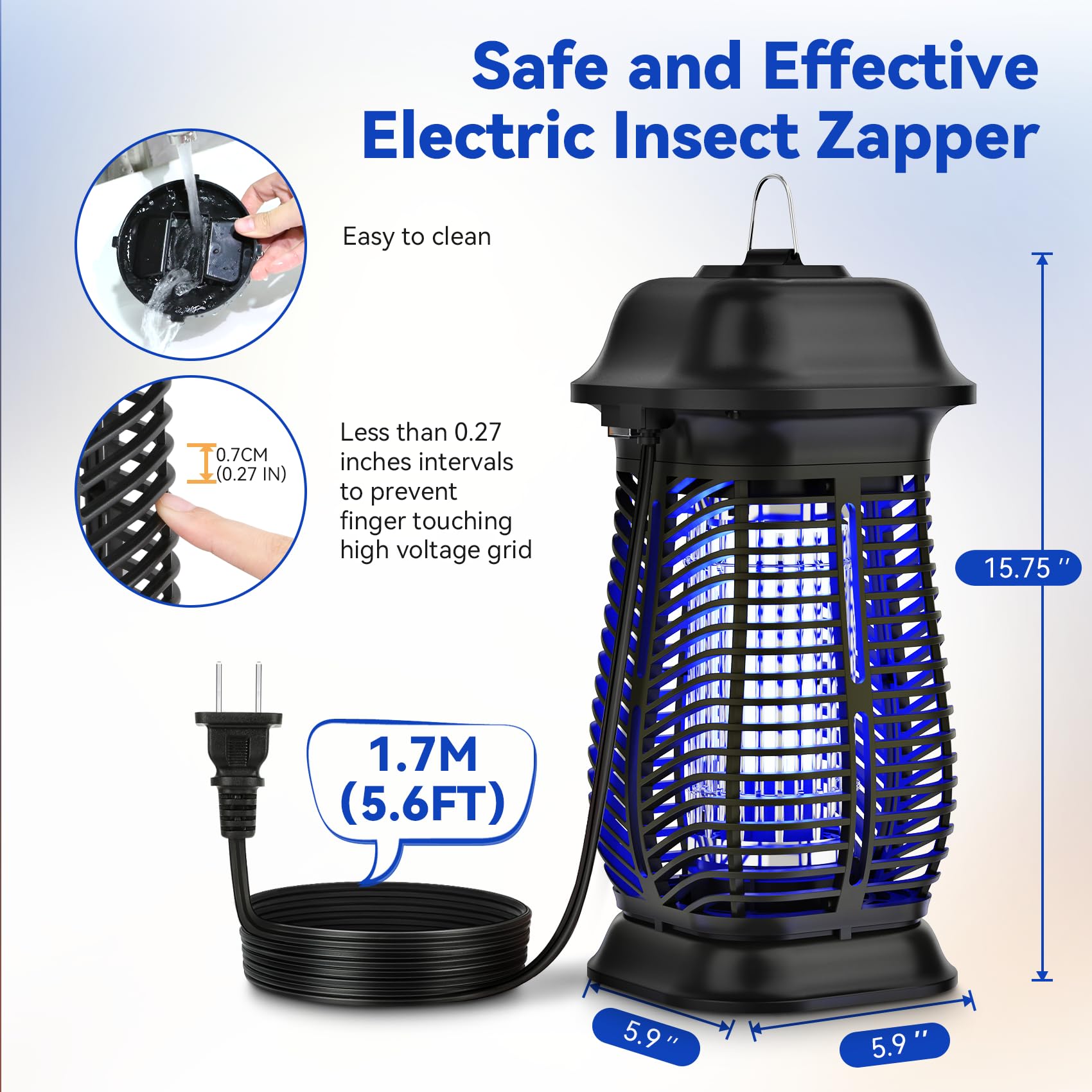 20W Bug Zapper Outdoor, Fly Traps for Indoors with Powerful 3U Shape Light Bulb, Waterproof Fly Zapper, Electric Mosquito Killer for Home, Backyard, Patio (100, Volts)