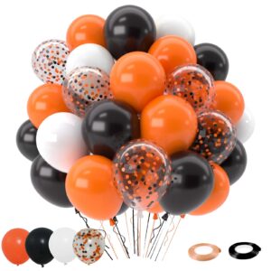 patimate black orange halloween balloons set, 50 pcs 12 inch orange black white confetti latex balloons kit for halloween baby shower spooky birthday graduation motorcycle party decorations