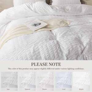 HYLEORY White Duvet Cover Queen Size, 3 Pieces (1 Duvet Cover + 2 Pillow Cases) Soft Washed Microfiber Duvet Cover Seersucker Duvet Cover Set with Zipper Closure and Corner Ties for All Seasons