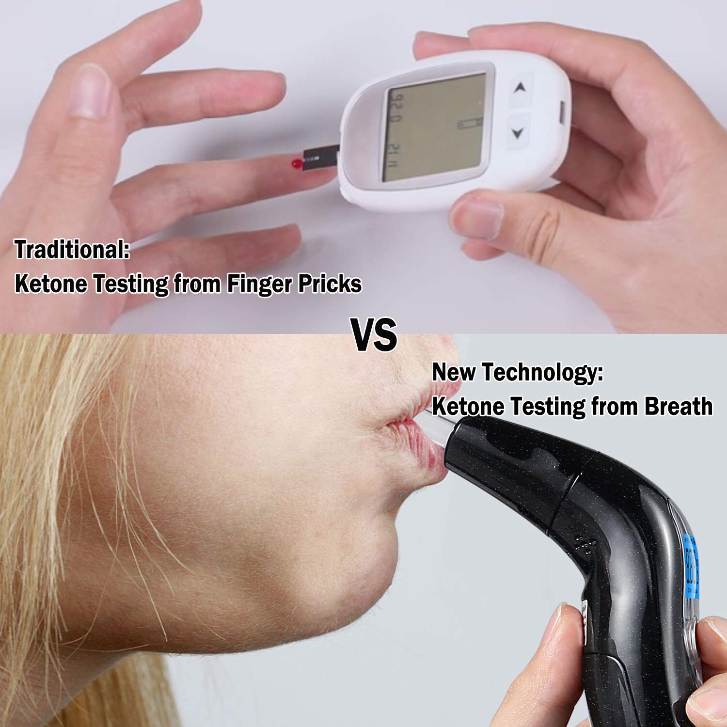 Portable Breath Ketone Meter, Professional Digital Ketone Breath Analyzer Tracing Ketosis Status with 10 Mouthpieces for Testing Ketosis