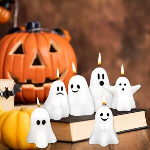 6 Pcs Halloween Ghost Candles,White Ghost Shape Cute Halloween Decor Candles for Home Halloween Party Bedroom Room Table Decorations