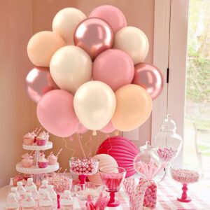 Patimate Retro Blush Pink Balloons Set, 50 pcs 12 inch Metallic Rose Gold Dusty Pink Pastel Orange Nude Latex Balloons Kit for Birthday Bridal Shower Bachelorette Boho Baby Shower Party Decorations