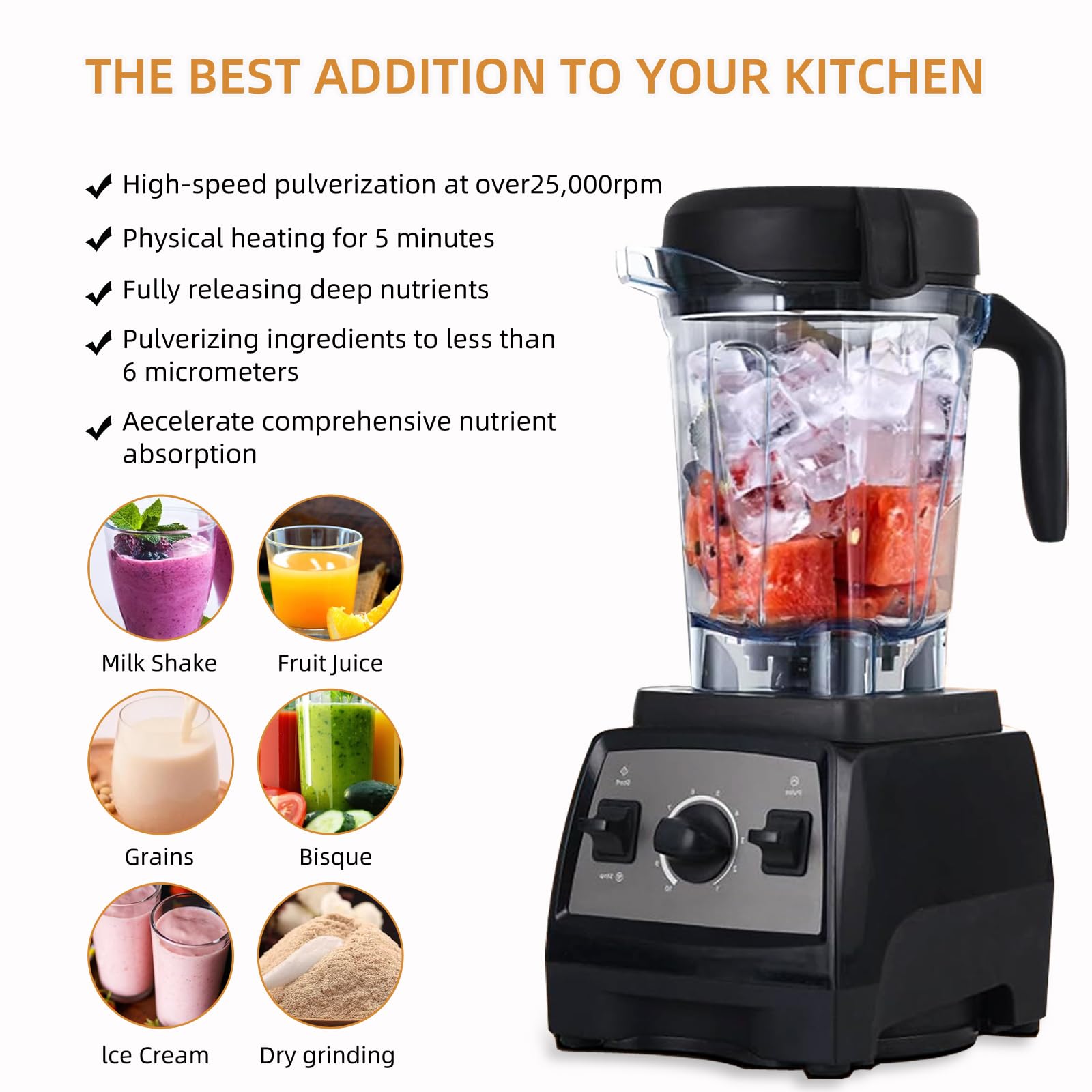 For Vitamix Blender Pitcher 64 oz Low-Profile Container, Compatible with Vitamix 5200 Blender, 750, 5000, 6300, 7500, vm0102, vm0103, vm0197, E310, Classic/Explorian/Commercial Series Blender Pitcher