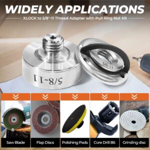 Swozzto Angle Grinder Adapter Kit（XLOCK to 5/8"-11 Thread）with Quick Change Angle Grinder Nut,Suitable for 5/8"-11 Thread XLOCK Angle Grinder,Convert and Install 5/8"-11 Saw Blades, Polish Discs, etc.