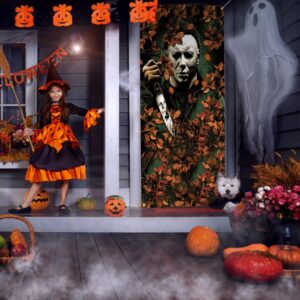 Michael Myers Door Cover Scary Creepy Halloween Photo Backdrop Halloween Birthday Party Decorations and Supplies for Home