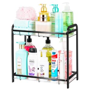 niluks bathroom countertop organizer, large capacity bathroom counter shelf, 2 tier metal makeup skincare toiletries cosmetic countertop tray organizers for bathroom vanity, kitchen (black)