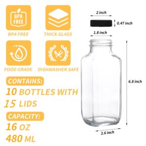 10Pas Glass Juice Bottles with Lids 16 Oz - Clear Glass Bottles with Lids, Juicing Bottles Reusable, Drink Jars Containers for Juicing, Smoothies, Water, Milk, Kombucha Storage, Wellness Shots