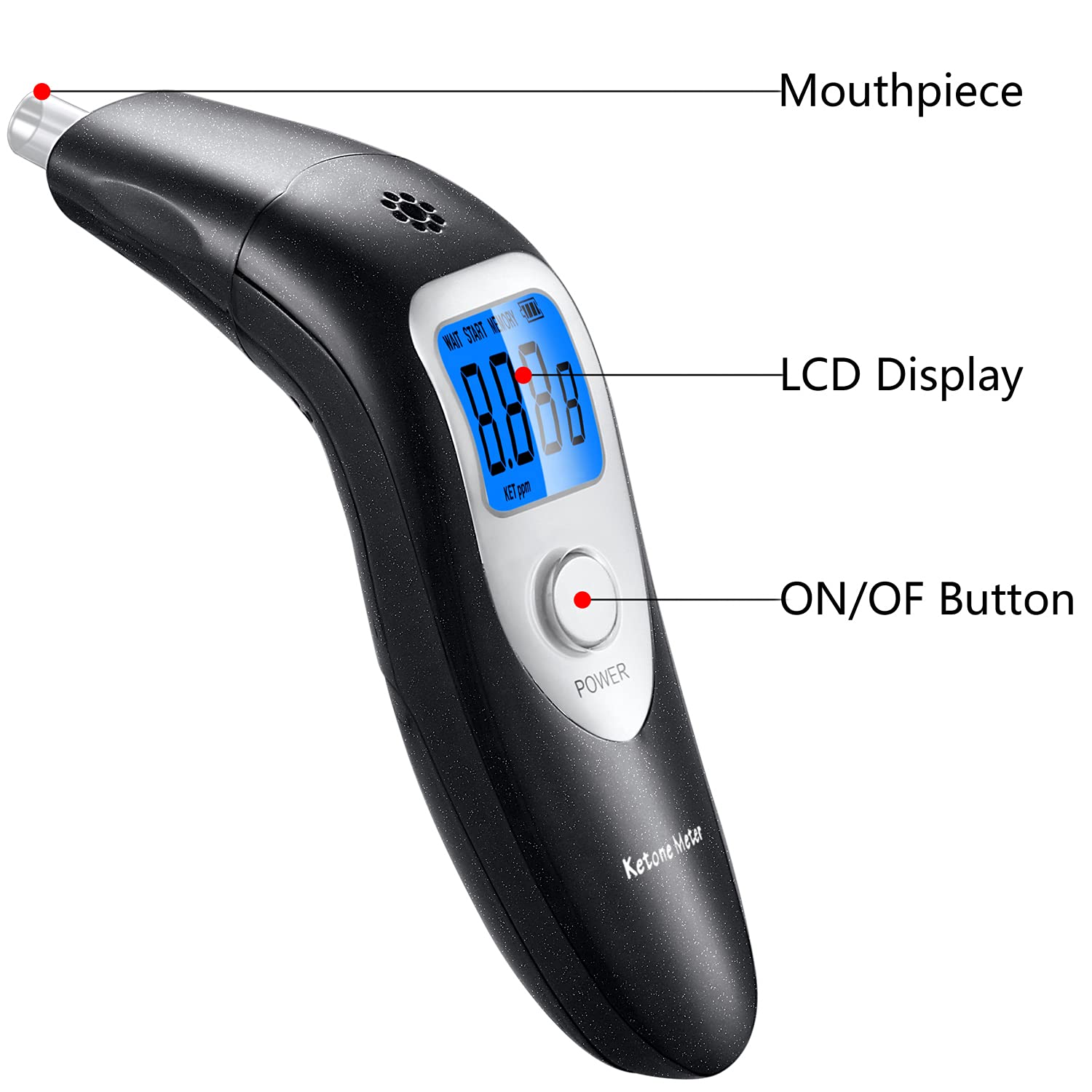 Portable Breath Ketone Meter, Professional Digital Ketone Breath Analyzer Tracing Ketosis Status with 10 Mouthpieces for Testing Ketosis