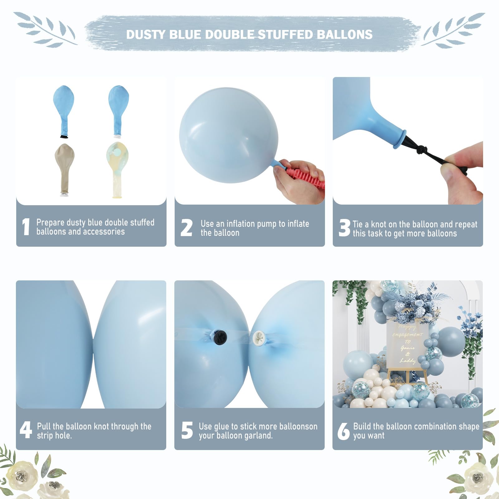 Double Stuffed Dusty Blue White Balloon Garland, Baby Blue Balloon White Sand Beige Cream Balloon Arch Kit for Baby Shower Wedding Birthday Birthday Party Decoration