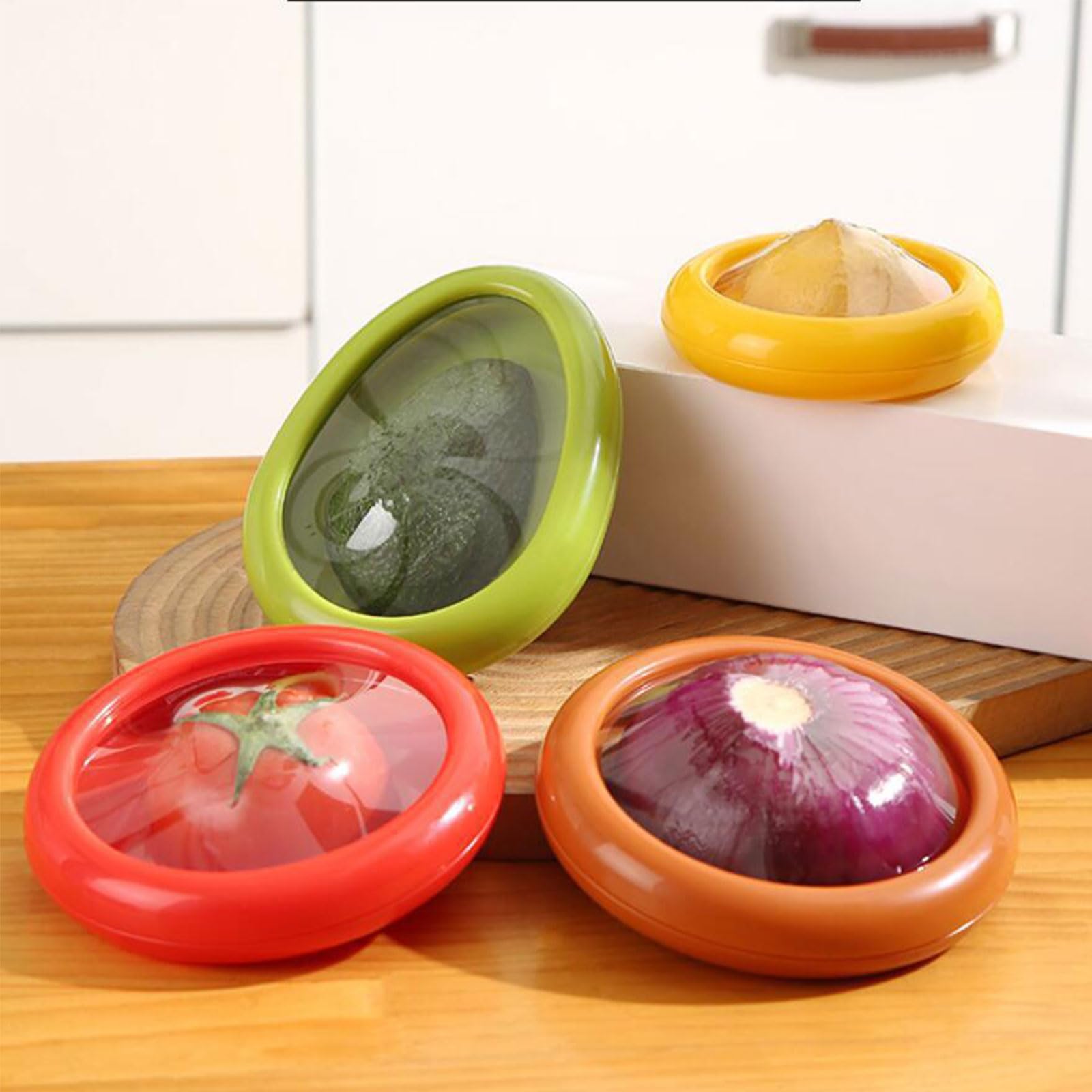 Generic Silicone Fruit And Vegetable Containers For Fridge,Reusable Holder For Food Storage,Fresh Stretch Pods For Food Saver (Green,Red,Yellow,Brown), FDPOD-02