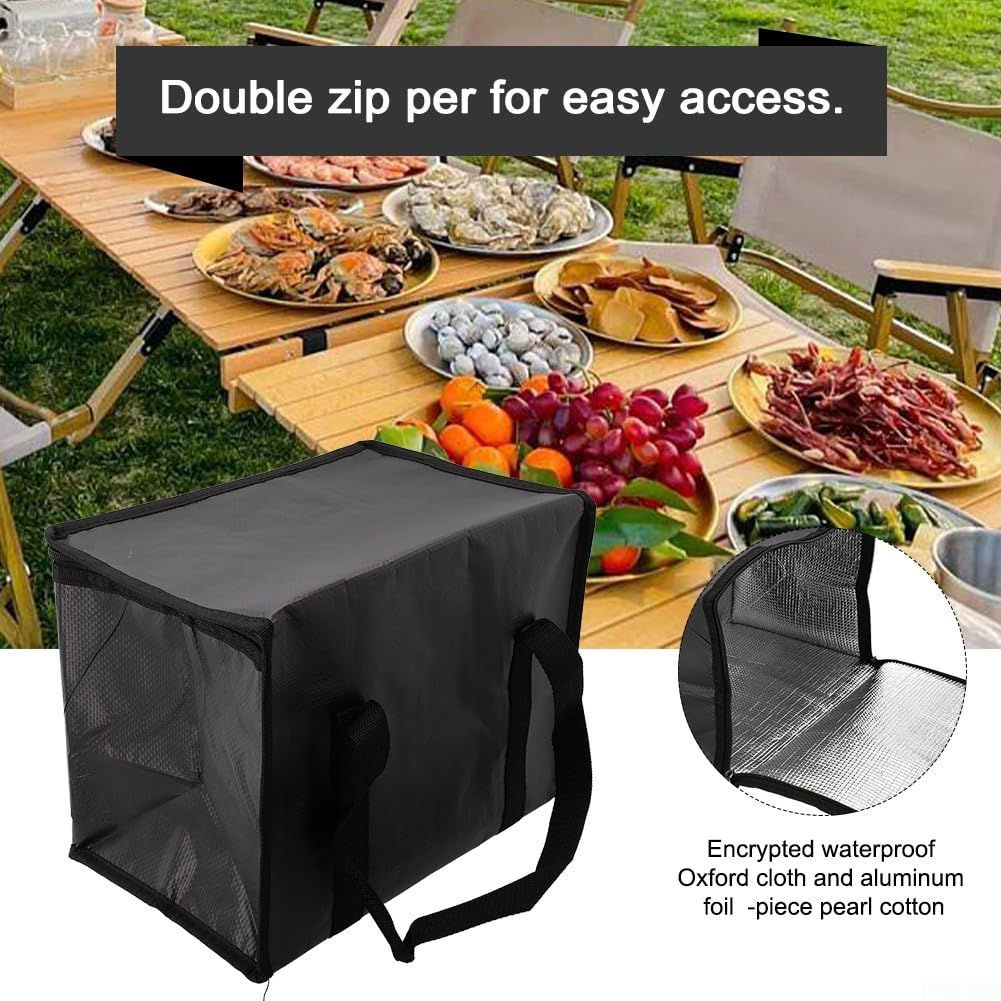 Food Insulation Bag, Insulated Food Delivery Bag for Hot and Cold Meal Double Closure Grocery Tote Insulation Bag with Front Compartment(28L)