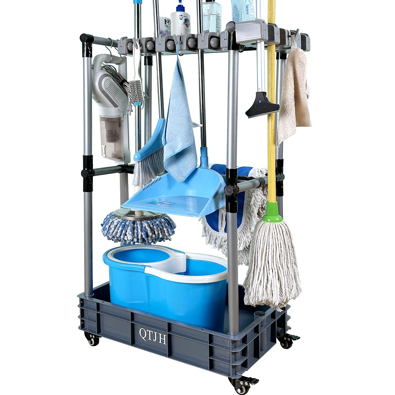 QTJH Floor-Standing Multi-Functional Cleaning Tool Organizer storage broom mop and cleaning supplies