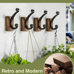 Josmimic Wall Hooks for Hanging Towel - Black Rustic Wood Coat Hook,4 Pack Hooks Wall Mounted for Towel, Coat, Cloth, Purse, Hat, Key, Decorative Bathroom Shower Kitchen