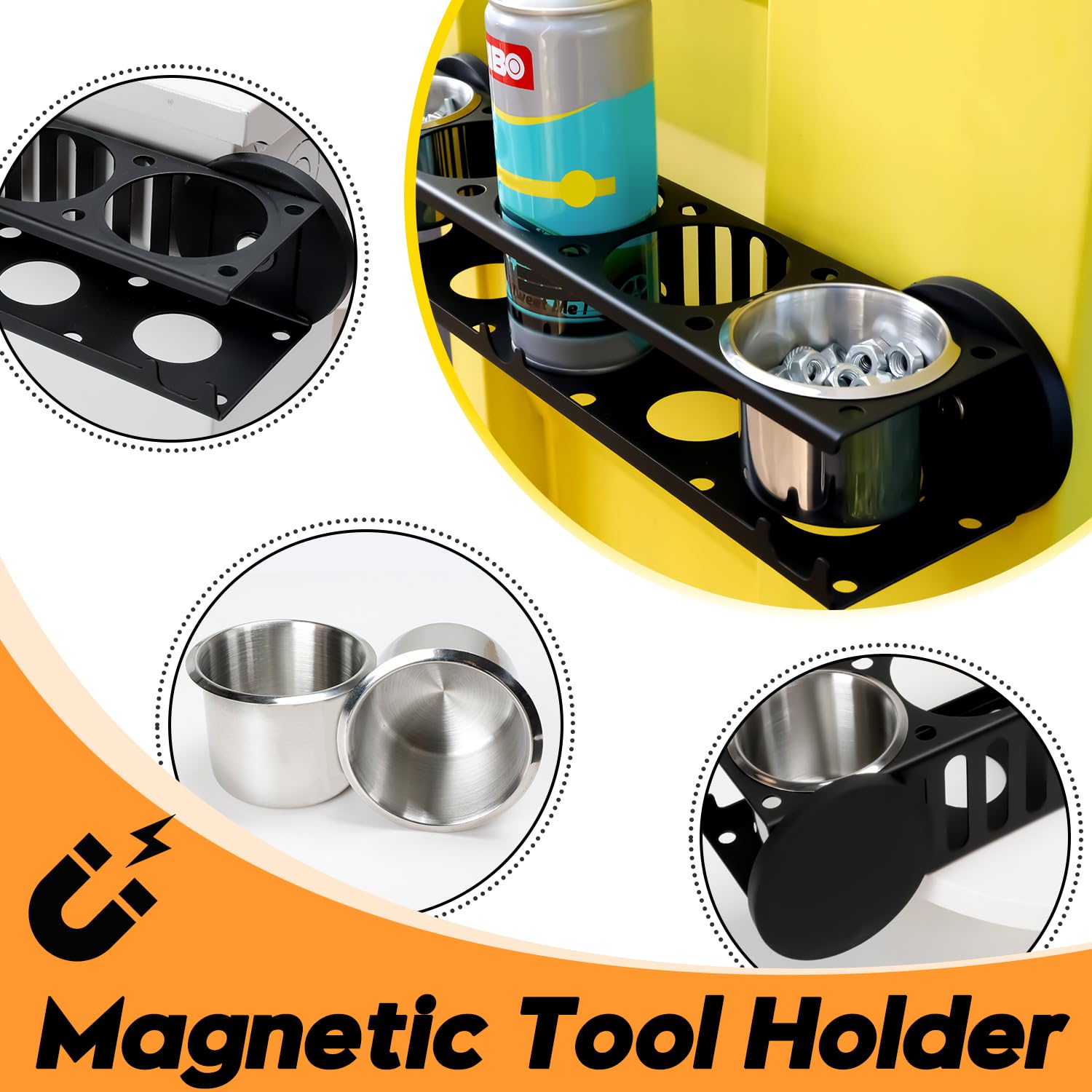 Fistihon Magnetic Power Tool Holder and Air Tool Holder, Magnetic Spray Can Holder with Screwdriver Holder, Magnetic Cordless Drill Holder for Utility Rack for Warehouse, Garage, Toolbox