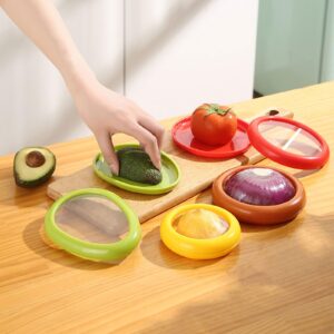 Generic Silicone Fruit And Vegetable Containers For Fridge,Reusable Holder For Food Storage,Fresh Stretch Pods For Food Saver (Green,Red,Yellow,Brown), FDPOD-02