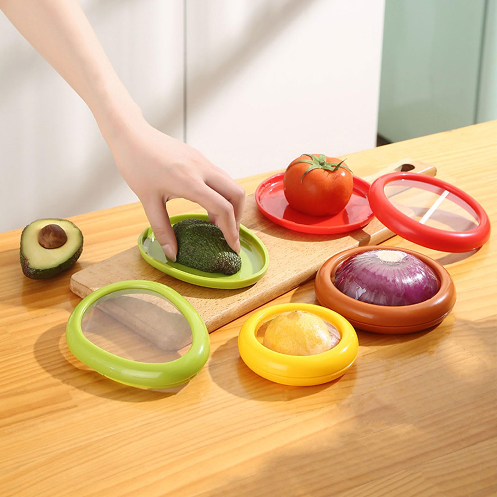 Generic Silicone Fruit And Vegetable Containers For Fridge,Reusable Holder For Food Storage,Fresh Stretch Pods For Food Saver (Green,Red,Yellow,Brown), FDPOD-02