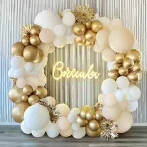 Sand White Gold Balloon Arch Kit,White Beige Balloons with Metallic Gold Latex Balloons for Boho Baby Shower Wedding Bridal Engagement Anniversary Birthday Decorations(white gold)