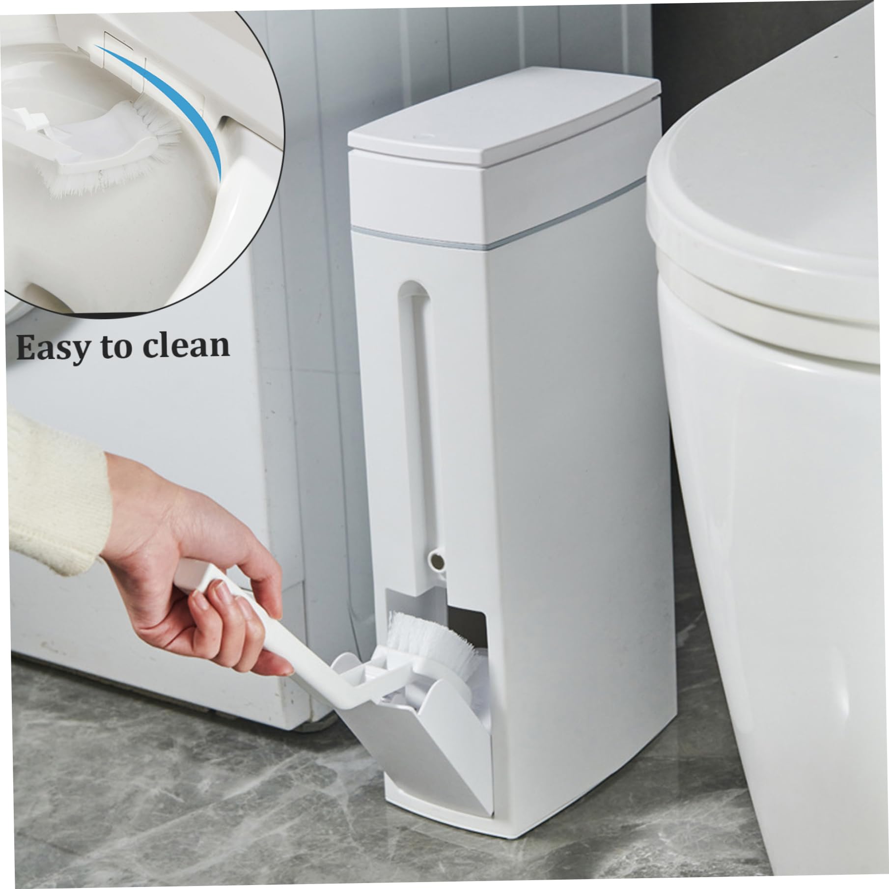 CurcKua Bathroom Trash Can Set Bathroom Garbage Can 16.5x8x4.3in 1.2-Gallon Slim Bathroom Bin with Toilet Brush Holder Press-Opening White Rectangular Toilet Trash Can for Toilet Kitchen Space Saving