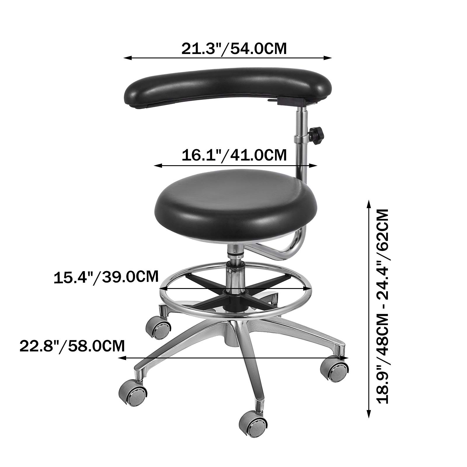 VEVOR Medical Dental Stool Dentist Chair with 360 Degree Rotation Armrest PU Leather Assistant Stool Chair Height Adjustable Doctor Chair