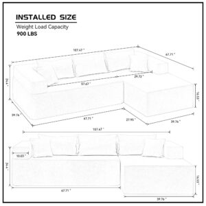Maotifeys 107" L-Shape Modular Sectional Sofa Couch,Modern Minimalist Cloud Couches with Chaise No Assembly Sleeper Sofa for Living Room Bedroom (Beige,Right Facing Chaise)