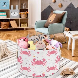 Round Storage Basket Pink Cute Crabs Pattern Collapsible Large Clothes Toy Blanket Books Storage Bin Laundry Basket Organizer for Closet Shelf Living Room Nursery Bedroom Dorm