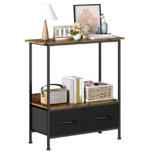 Wisdom Star Console Table with 2 Fabric Drawers, 2 Tier Industrial Sofa Table, Wood Hallway Table with Storage Shelves, 33 Inch Narrow Console Table for Entryway, Living Room, Office, Bedroom