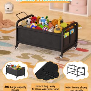 Ardier 80L Large Kids Toy Box with Wheels, Toy Chest Storage Organizer for Toddlers, Boys, Girls, Toy Storage Bin for Stuffed Animals, PlayRoom, Bedroom, Nursery, Living Room, Black