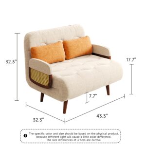 Rubikliss Convertible Sofa Bed, 3-in-1 Futon Sofa Bed Chair Sleeper with Rattan Arm and Pillow, Multi-Functional Fold-Out Accent Chairs, Chaise Lounge Couch for Small Space, Living Room (43.3)