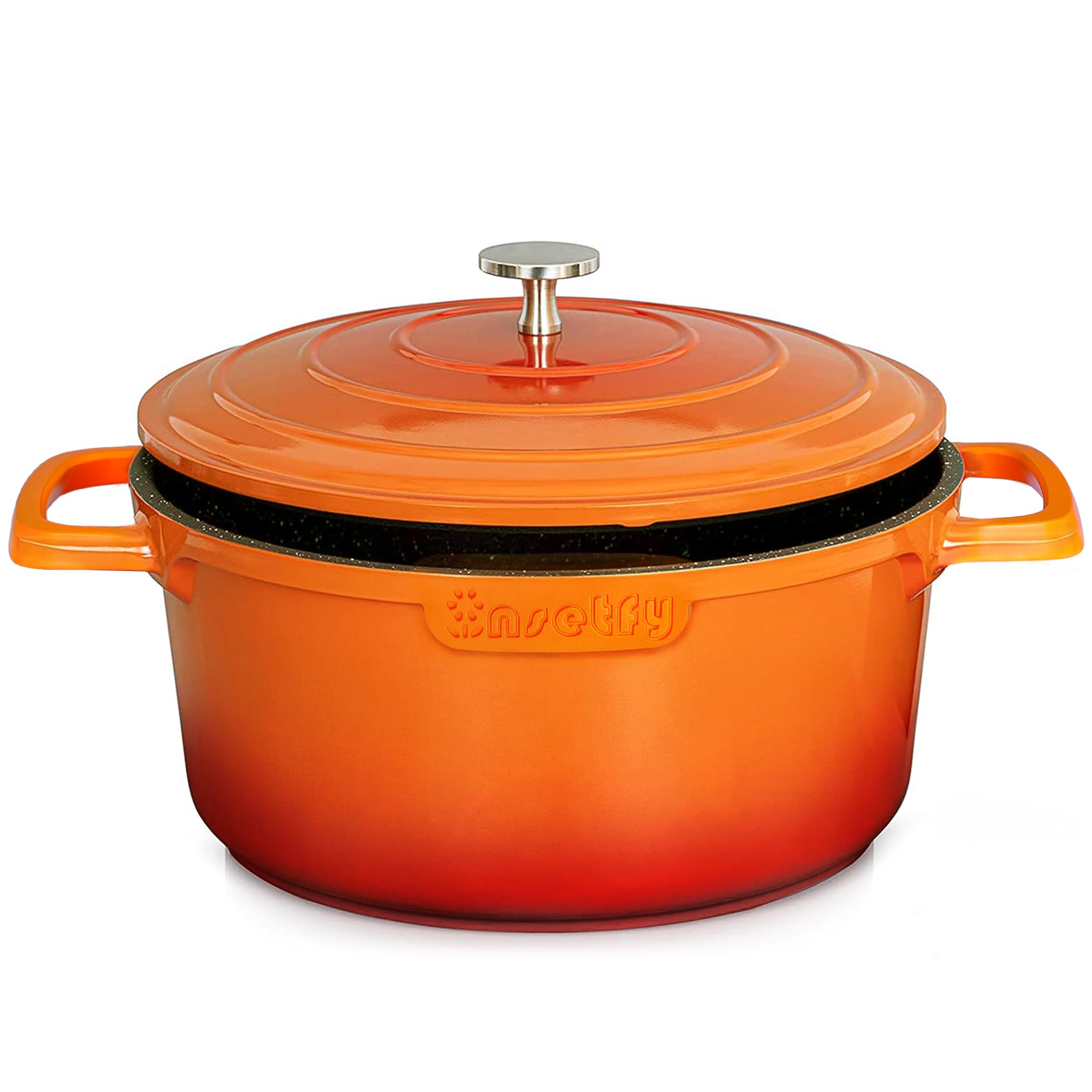 Dutch Oven Pot with Lid(7.5QT, 11"), Non-Stick Dutch Oven for Bread Baking, German 3C+ Ceramic Coating for No Chemical Cooking, Cast Aluminum & Oven Safe & Dishwasher Safe(Orange)