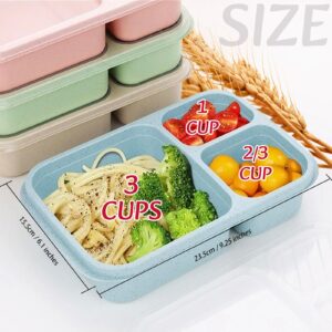 TOTDTDA 12 Pack Bento Box, 3 Compartment Lunch Box Containers, Wheat Straw Reusable Food Storage Containers, Freezer Microwave and Dishwasher Safe Snack Containers for Work School and Travel